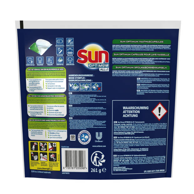 Sun Vaatwastabletten voordeelverpakking - Vaatwascapsules Optimum All-in-1 Citroen - 144 Vaatwastabletten