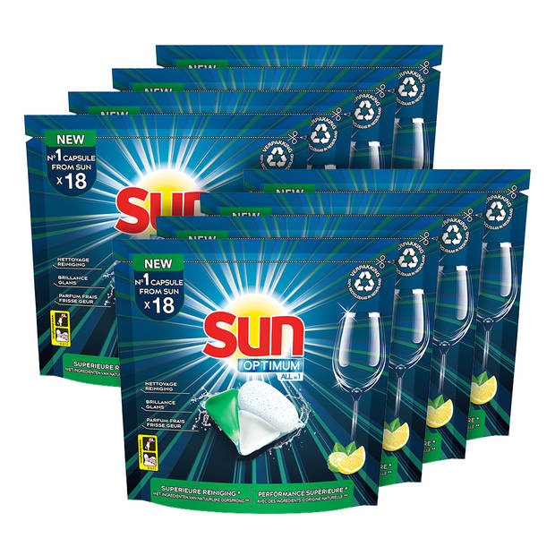 SUN - All-in-1 Vaatwascapsules Citroen - Optimum - 100% oplosbaar tabletfolie -144 Vaatwastabletten - Voordeelverpakking