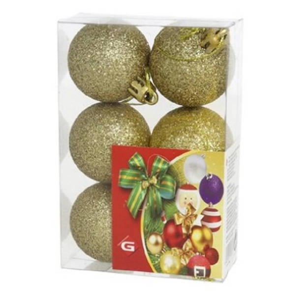 Kerstballen - 6x st - goud - glitters - 4 cm - kunststof - Kerstbal