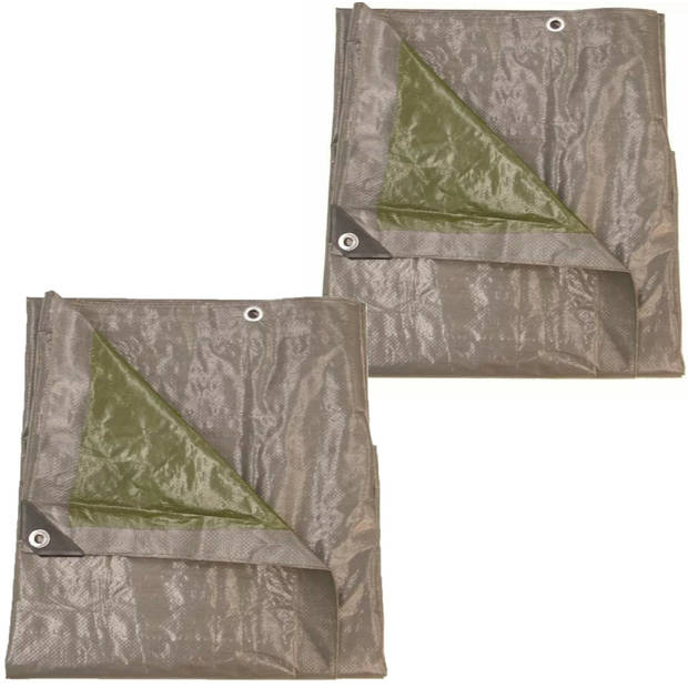 Set van 2x afdekzeilen/dekzeilen grijs/groen waterdicht kunststof 140 gr/m2 - 200 x 400 cm - Afdekzeilen