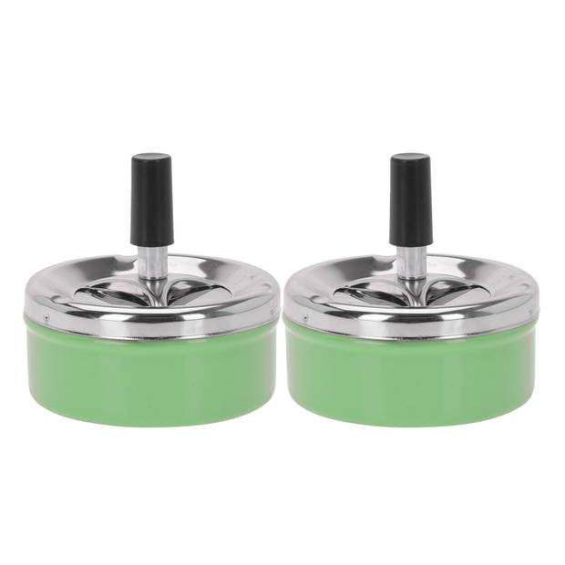 Set van 2x stuks ronde draaiasbak/drukasbak metaal 10 cm groen voor binnen/buiten - Asbakken