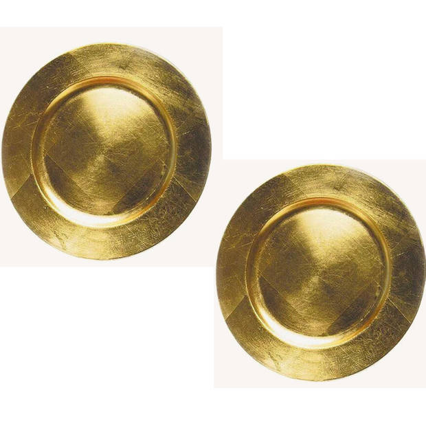 2x stuks ronde kaarsenborden/kaarsenplateaus goud van kunststof 33 cm - Kaarsenplateaus