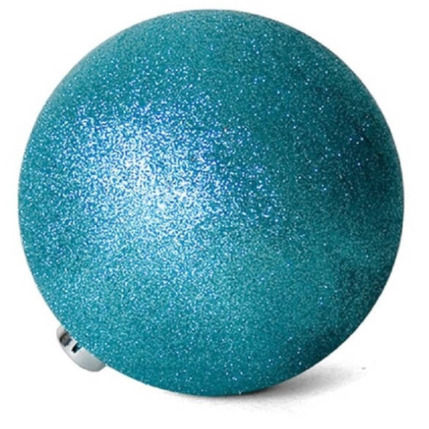 Gerimport Kerstballen - 3ST - ijsblauw - glitter - plastic - 10cm - Kerstbal