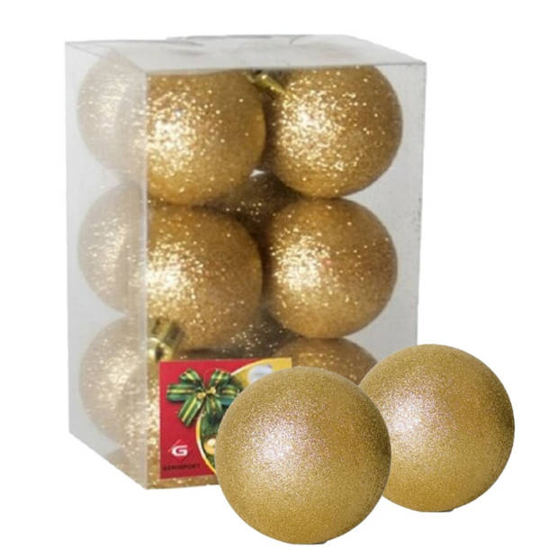 Gerimport Kerstballen - 12 ST - goud - kunststof - glitters - D6 cm - Kerstbal