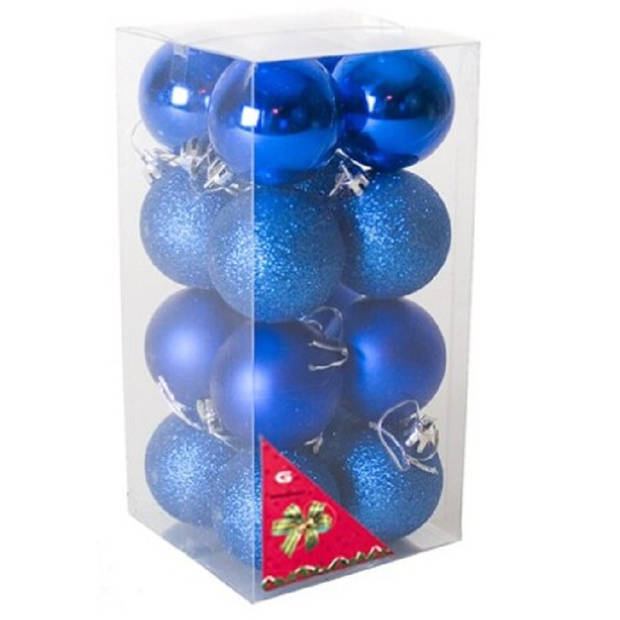 32x stuks kerstballen blauw mix van mat/glans/glitter kunststof 5 cm - Kerstbal