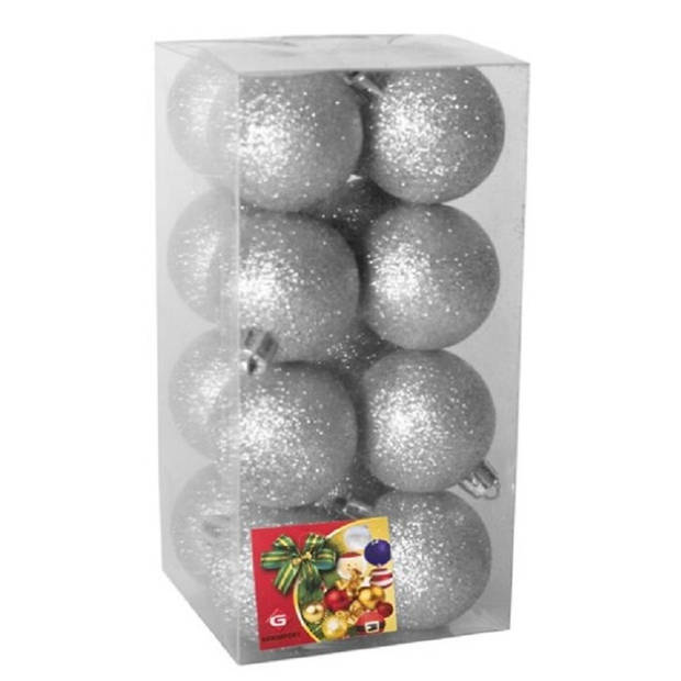 32x stuks kerstballen zilver glitters kunststof 5 cm - Kerstbal