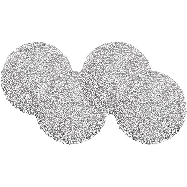 Set van 6x stuks ronde gedecoreerde Placemats metallic zilver look diameter 38 cm - Placemats