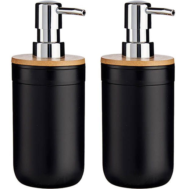 2x Stuks Zeeppompjes/zeepdispensers kunststof - zwart - 350 ml - Zeeppompjes