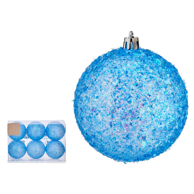 Krist+ kerstballen - 6x st - blauw glitter - kunststof - 8 cm - Kerstbal