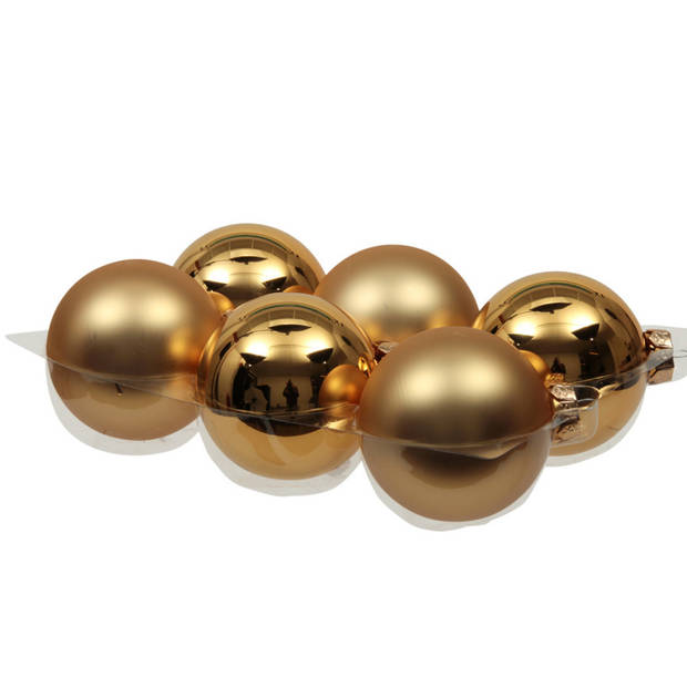12x stuks glazen kerstballen goud 8 cm mat/glans - Kerstbal
