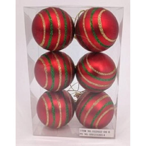 Gerimport Kerstballen - rood - 6ST - gedecoreerd - 6 cm - kunststof - Kerstbal