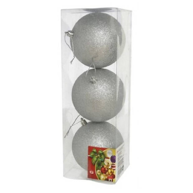 Gerimport Kerstballen - 3ST - zilver - glitter - plastic - 10cm - Kerstbal