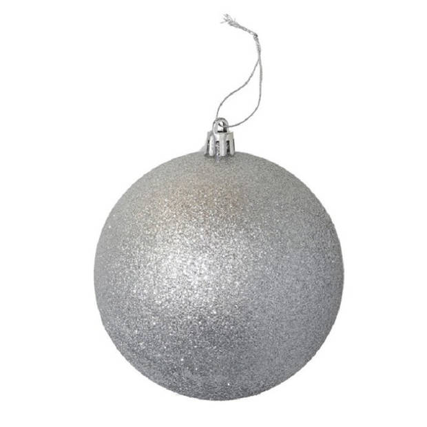 Gerimport Kerstballen - 3ST - zilver - glitter - plastic - 10cm - Kerstbal