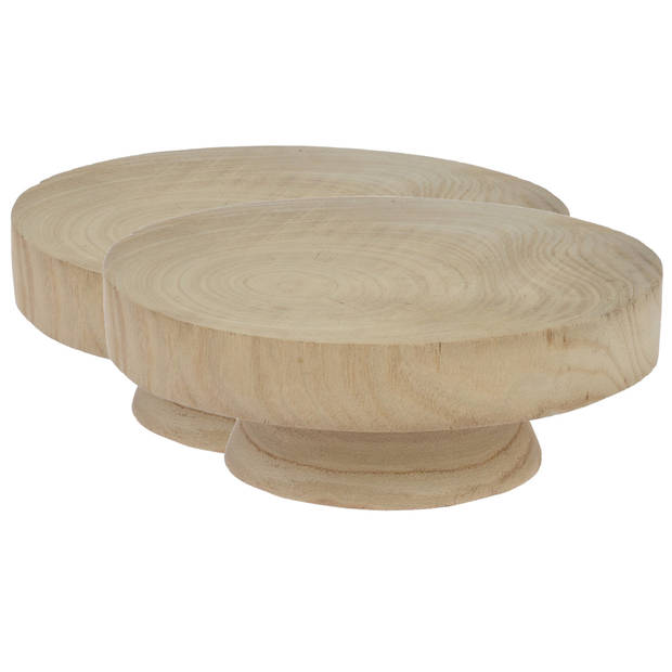 2x stuks houten dienbladen/kaarsenborden rond op poot D24 cm - Kaarsenplateaus