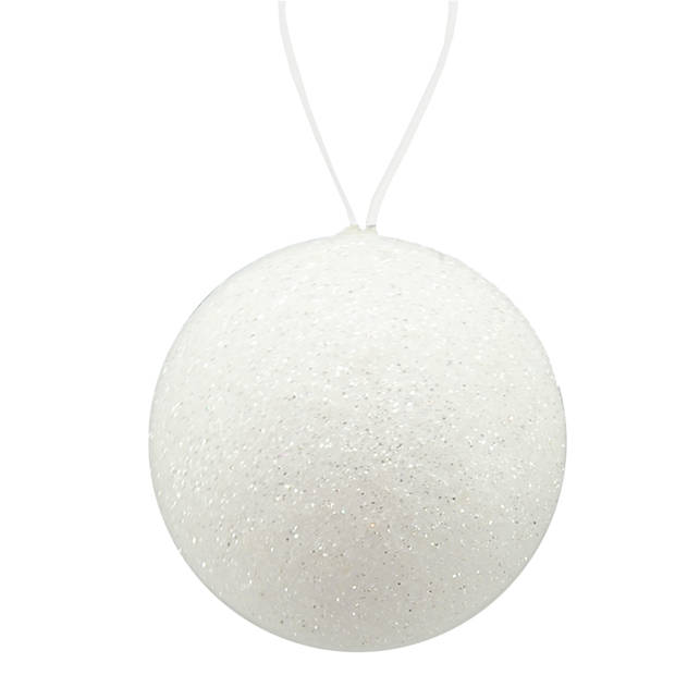 Gerimport Kerstballen - 12ST - wit - kunststof - glitters - D5 cm - Kerstbal