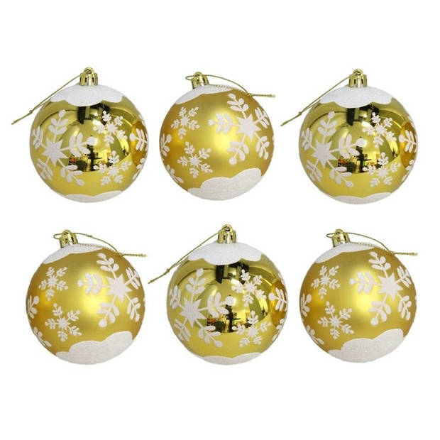 12x stuks gedecoreerde kerstballen goud kunststof 6 cm - Kerstbal