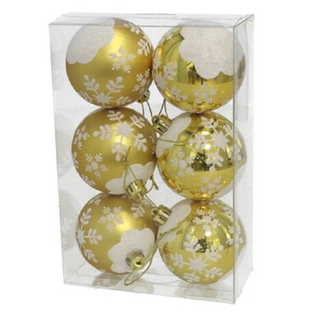 12x stuks gedecoreerde kerstballen goud kunststof 6 cm - Kerstbal