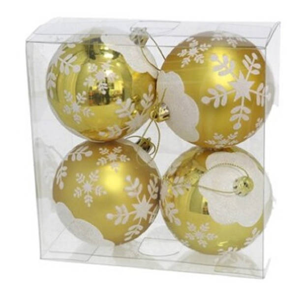 8x stuks gedecoreerde kerstballen goud kunststof 8 cm - Kerstbal