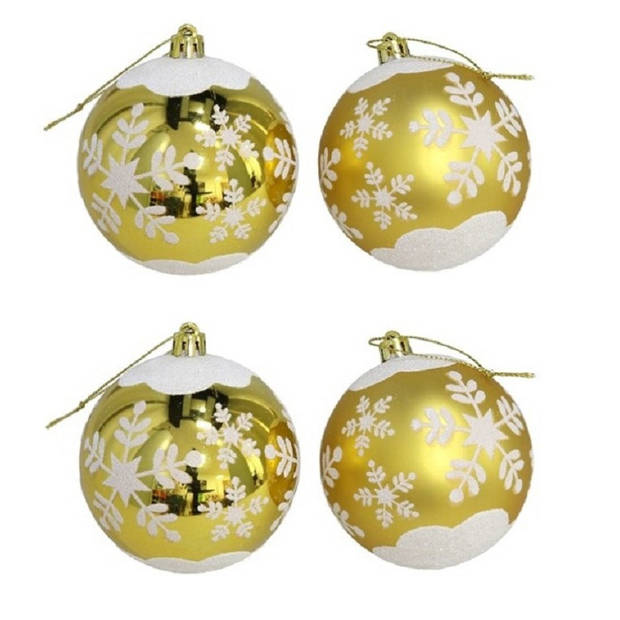 8x stuks gedecoreerde kerstballen goud kunststof 8 cm - Kerstbal