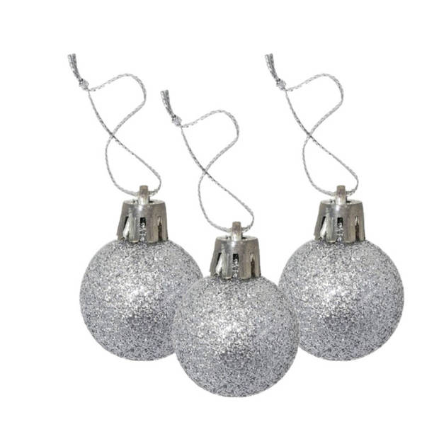 Gerim Mini kerstballen - 8x st - zilver - glitter - 3 cm - kunststof - Kerstbal