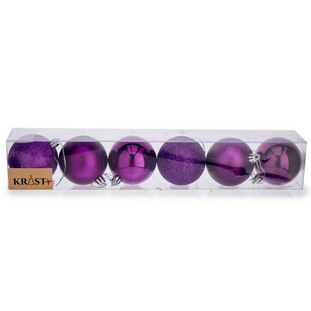 Krist+ kerstballen - 6x st - paars - kunststof - 6 cm - Kerstbal