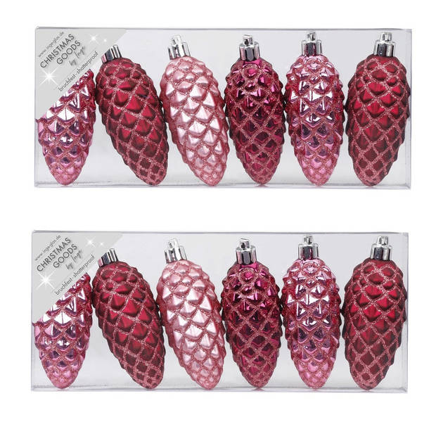 12x stuks kunststof kersthangers dennenappels roze 9 cm kerstornamenten - Kersthangers