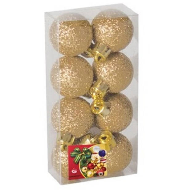 8x stuks kerstballen goud glitters kunststof 3 cm - Kerstbal