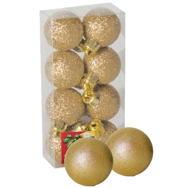 8x stuks kerstballen goud glitters kunststof 3 cm - Kerstbal