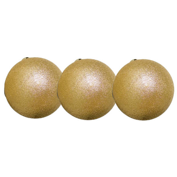 8x stuks kerstballen goud glitters kunststof 7 cm - Kerstbal