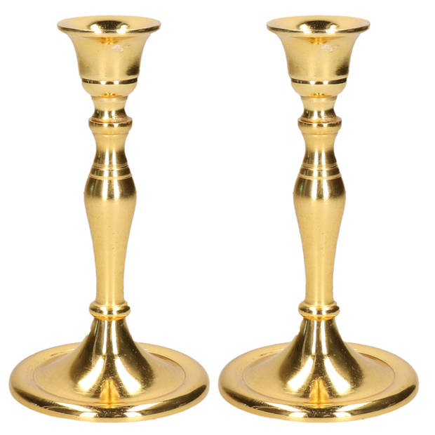 Set van 2x stuks luxe kaarsenhouder/kandelaar klassiek goud metaal 10 x 10 x 17 cm - kaars kandelaars