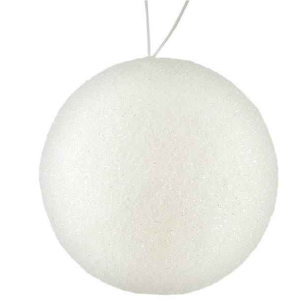 6x stuks kerstballen zilver/wit glitters kunststof 8 cm - Kerstbal