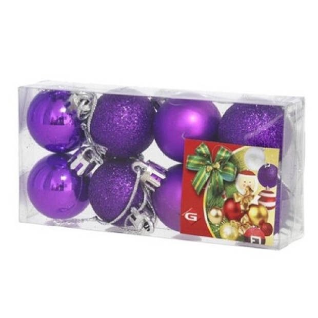 8x stuks kerstballen paars mix van mat/glans/glitter kunststof 3 cm - Kerstbal