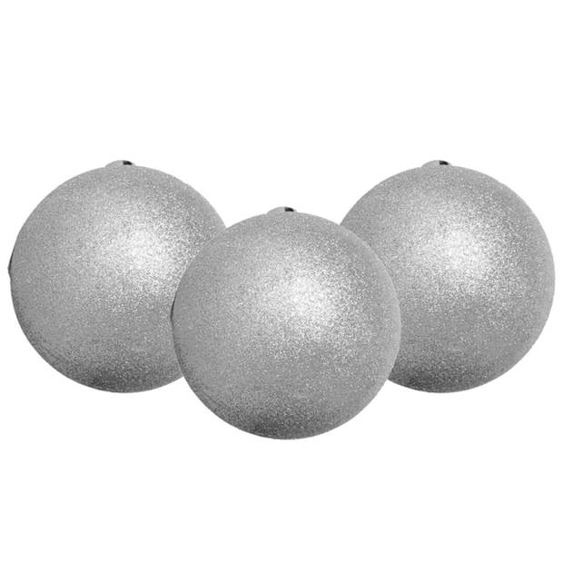 12x stuks kerstballen zilver glitters kunststof 8 cm - Kerstbal