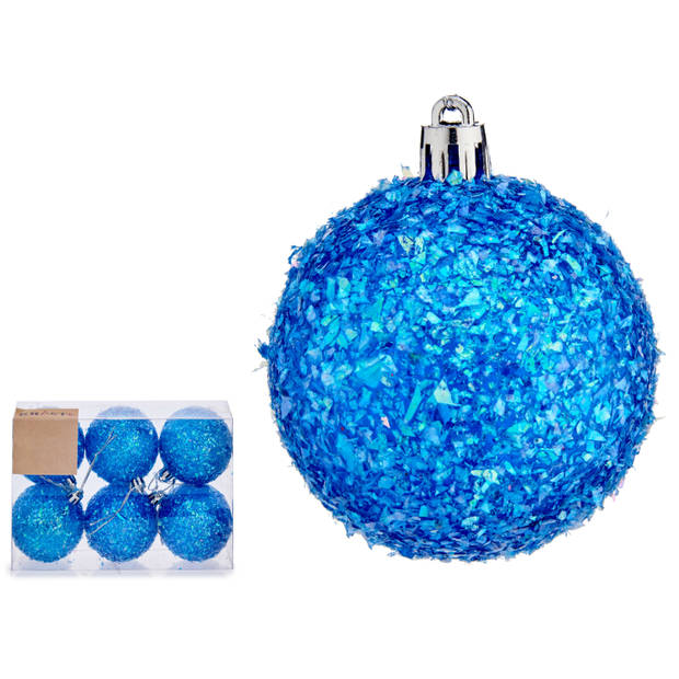 Krist+ kerstballen - 6x st - blauw glitter - kunststof - 6 cm - Kerstbal