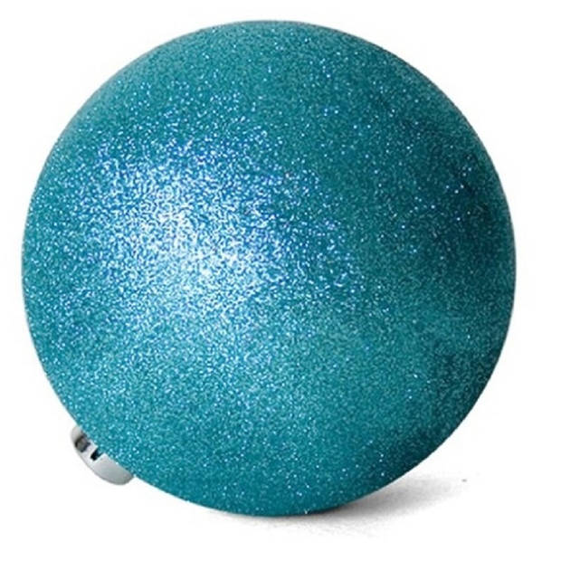 16x stuks kerstballen ijsblauw glitters kunststof 7 cm - Kerstbal