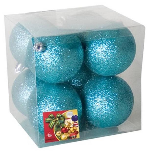 16x stuks kerstballen ijsblauw glitters kunststof 7 cm - Kerstbal