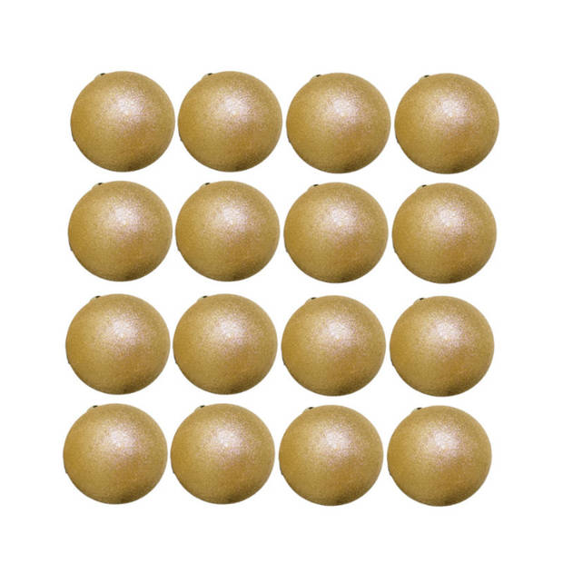 16x stuks kerstballen goud glitters kunststof 5 cm - Kerstbal