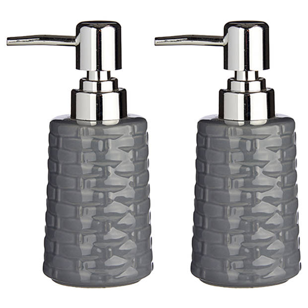 2x Stuks zeeppompjes/dispensers van keramiek - grijs/zilver - 350 ml - Zeeppompjes