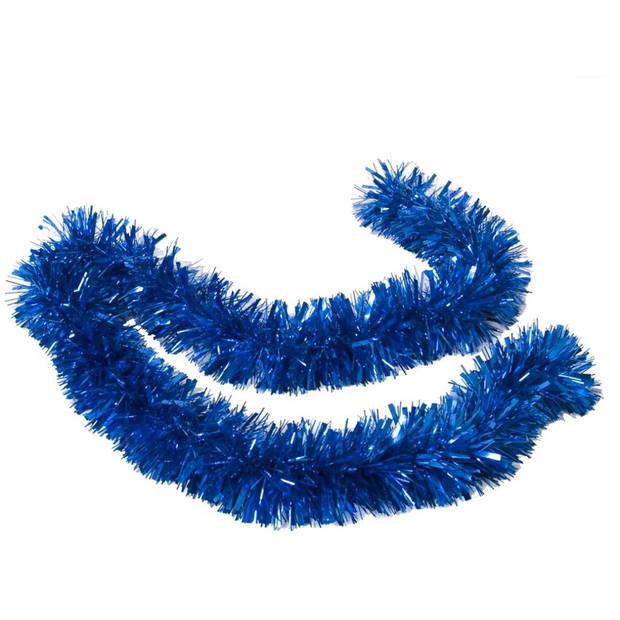 2x stuks kerstboom folie slingers/lametta guirlandes van 180 x 12 cm in de kleur glitter blauw - Feestslingers