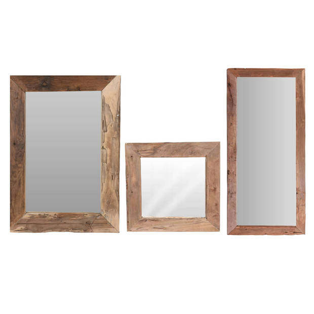 Spiegel/wandspiegel - teak hout - bruin - rechthoek - 70 x 50 cm - Spiegels