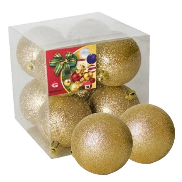 Gerimport Kerstballen - 8x - goud - kunststof - glitters - D7 cm - Kerstbal