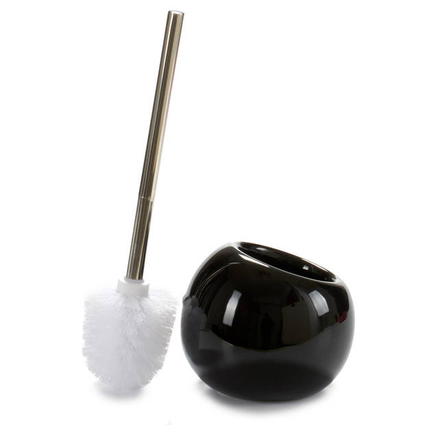 Toilet spullen set - Toiletborstel met zeeppompje - keramiek - zwart - Badkameraccessoireset