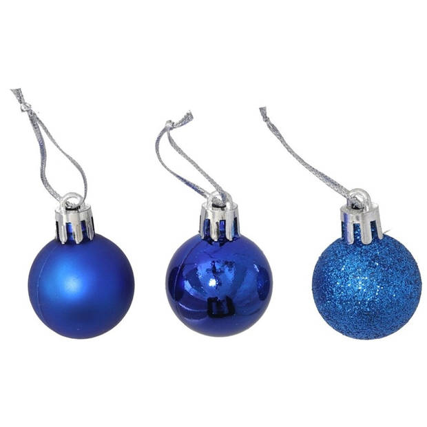 8x stuks kerstballen blauw mix van mat/glans/glitter kunststof 3 cm - Kerstbal