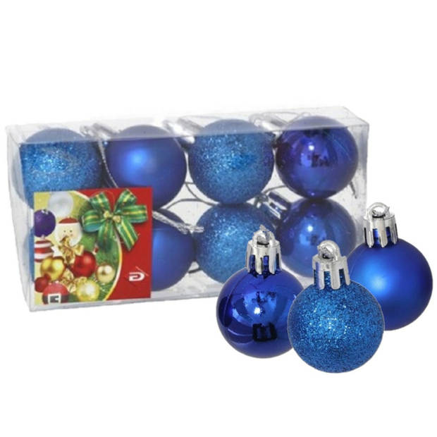 8x stuks kerstballen blauw mix van mat/glans/glitter kunststof 3 cm - Kerstbal