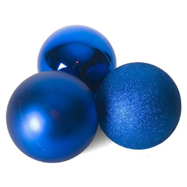 6x stuks kerstballen blauw mix van mat/glans/glitter kunststof 8 cm - Kerstbal