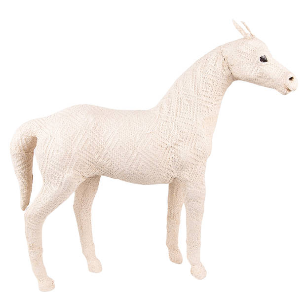 Clayre & Eef Beeld Paard 46 cm Beige Papier Ijzer Textiel Woonaccessoires Beige Woonaccessoires