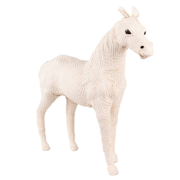 Clayre & Eef Beeld Paard 30 cm Beige Papier Ijzer Textiel Woonaccessoires Beige Woonaccessoires