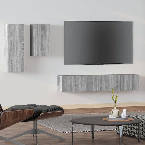 The Living Store Televisiemeubelset - Grijs Sonoma Eiken - 30.5 x 30 x 90 cm / 30.5 x 30 x 60 cm / 80 x 30 x 30 cm