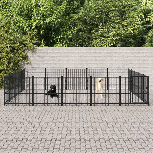 The Living Store Hondenhok Stalen Stangen - 485 x 485 x 100 cm - Inclusief Montagehandleiding - Zwart - Gepoedercoat