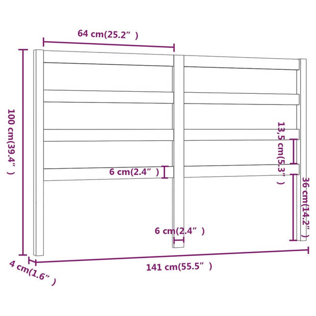 vidaXL Hoofdbord 141x4x100 cm massief grenenhout